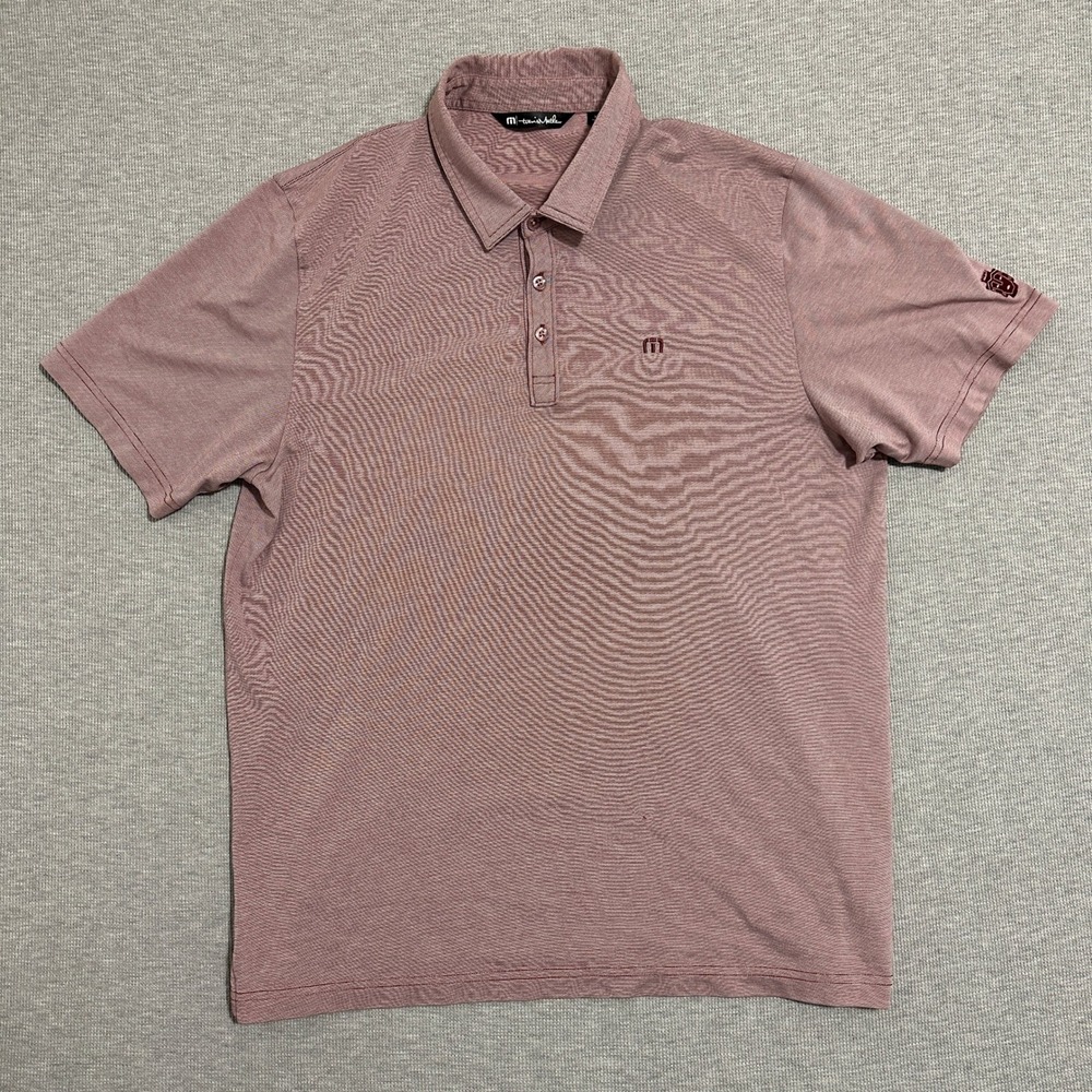 TravisMathew Mauve Striped Pima Cotton Short Sleeve Golf Polo Shirt Mens XL